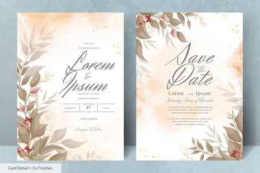 Elegant Wedding Invitation Card with Watercolor and Greenery Leaves
