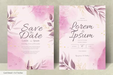 Elegant Wedding Invitation Card with Watercolor and Greenery Leaves