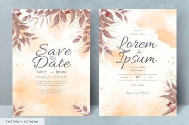 Elegant Wedding Invitation Card with Watercolor and Greenery Leaves