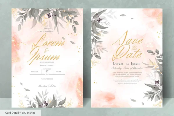 Elegant Wedding Invitation Card Watercolor Greenery Leaves — Vetor de Stock