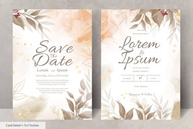 Elegant Wedding Invitation Card with Watercolor and Greenery Leaves