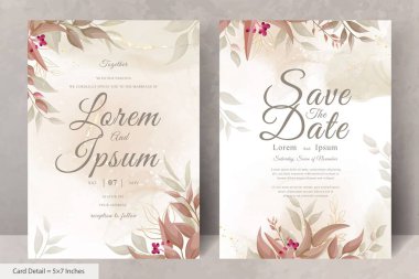 Elegant Wedding Invitation Card with Watercolor and Greenery Leaves