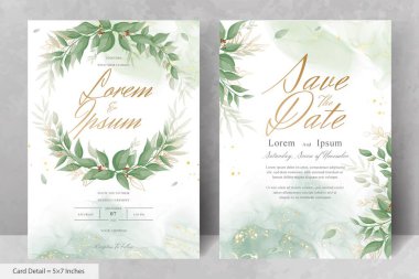 Yeşillik Düğün Davetiyesi Tasarımı Çiçek Çelengi ve Suluboya