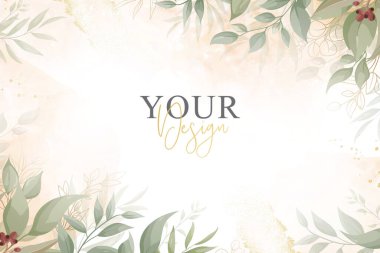 Yeşillik Düğün Davetiyesi Zarif Çiçek ve Suluboya Tasarımı