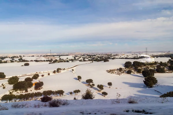 Paisaje Campiña Nevada Española Durante Tormenta Filomena Enero 2021 — Foto de Stock