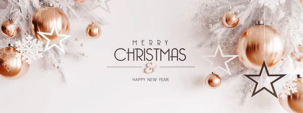 Karácsonyi Dekoráció Boldog Évet Szöveg Fehér Háttér Renderelés Illusztráció — Stock Fotó