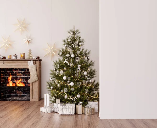 Home Interieur Mit Weihnachtsbaum Und Geschenken Rendering Illustration — Stockfoto