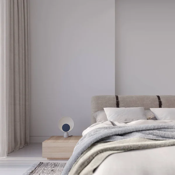 寝室のモダンな白いインテリア3Dレンダリング 3Dイラスト — ストック写真
