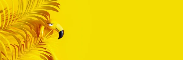 Абстрактне Жовте Фламінго Пальмовим Листом Жовтому Літньому Тлі Рендеринга Ілюстрація — стокове фото