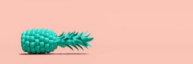 Turkuaz renkli ananas mercan pembe zemin üzerinde 3D görüntüleme, 3D resim