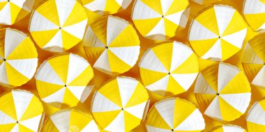 Plaj şemsiyelerinin en üst görüntüsü. Yaz konsepti arka plan 3D Hazırlama, 3B Resim