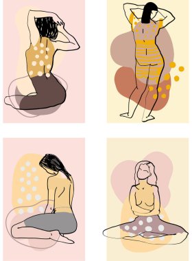 Renkli arka planda bir kadının renkli silueti. Çizim çizimi. Düz vektör