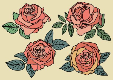 Renkli arka planda bir gülün renkli silueti. Çizim çizimi. Düz vektör