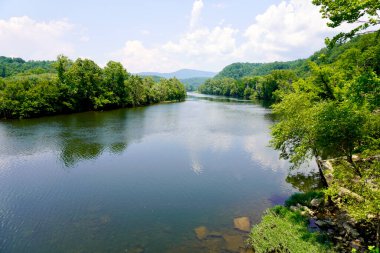 James River Gorge at Blue Ridge Parkway in Virginia. View of the James River water gap, a rare geological feature. The lowest point on the parkway and historically significant river throughway.