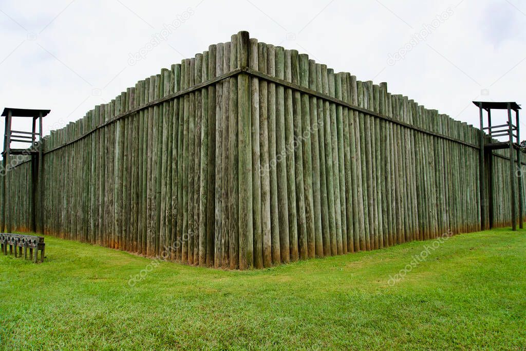 Andersonville, Georgia: Andersonville National Historic Site. Recreated fifteen foot high stockade wall and 