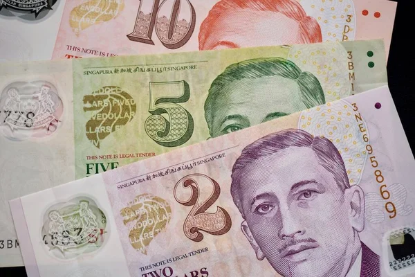 Szingapúr Hivatalos Pénzneme Szingapúri Dollár Bankjegyeket Szingapúri Monetáris Hatóság Bocsátja — Stock Fotó