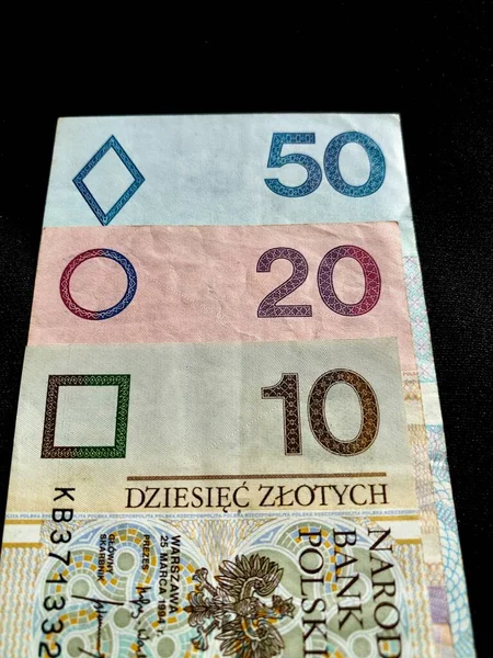 Lengyel Zloty Lengyelország Hivatalos Pénzneme Törvényes Fizetőeszköze Bankjegyek Oldalirányú Geometriai — Stock Fotó