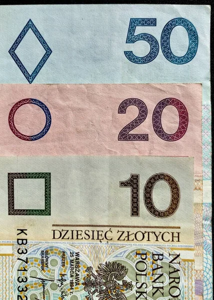ポーランド ズロティ ポーランド ズロティ ポーランドの通貨および法定通貨である 横に銀行券 視覚障害者を助けるための幾何学的なシンボルの触覚マーク宗派を識別します — ストック写真