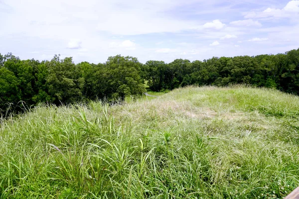 Poverty Point World Heritage Site in Louisiana is a prehistoric monumental earthworks site constructed by the Poverty Point culture. Looking down from the largest earthen mound - Mound A.