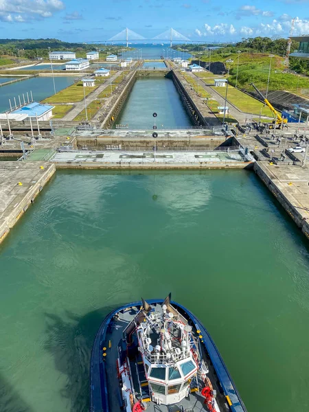 Panama Csatorna Agua Clara Locks Három Zár Atlantic Bridge Del — Stock Fotó