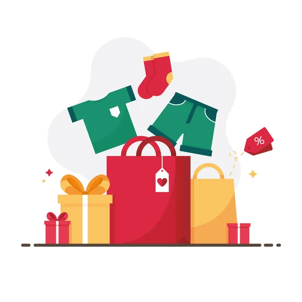 Καλά Χριστούγεννα Την Πρωτοχρονιά Πολύχρωμο Κουτί Δώρων Εικονίδιο Ρούχα Πακέτο — Διανυσματικό Αρχείο