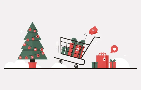 Banner Natal Para Compras Natal Carrinho Compras Carrinho Com Presente —  Vetores de Stock