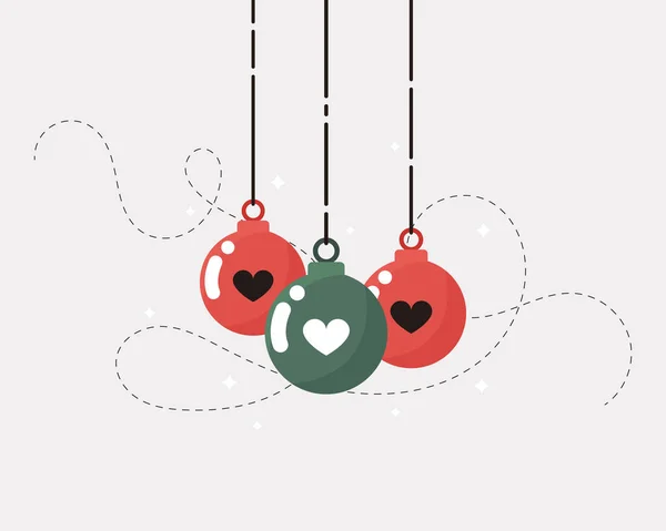 Christmas Ornaments Hanging New Year Balls Heart Decorative Toys Postcard — Stock Vector