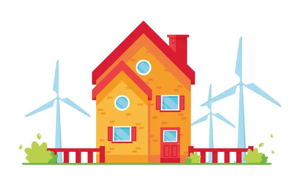 Векторная Иллюстрация Экологически Чистого Дома Ветреная Башня Энергия Ветра Забота — стоковый вектор