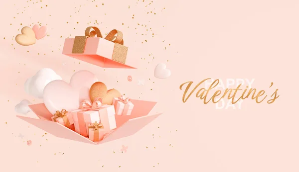 Днем Святого Валентина Открыть Подарочную Коробку Полную Подарков Сердец Реалистичный — стоковое фото