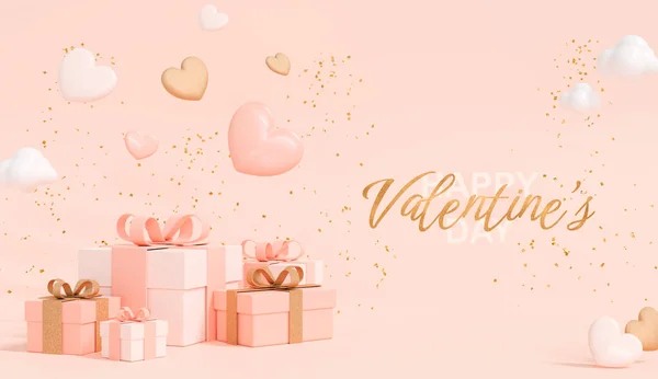 Днем Святого Валентина Реалистичные Подарочные Коробки Падающие Сердца Праздничная Открытка — стоковое фото
