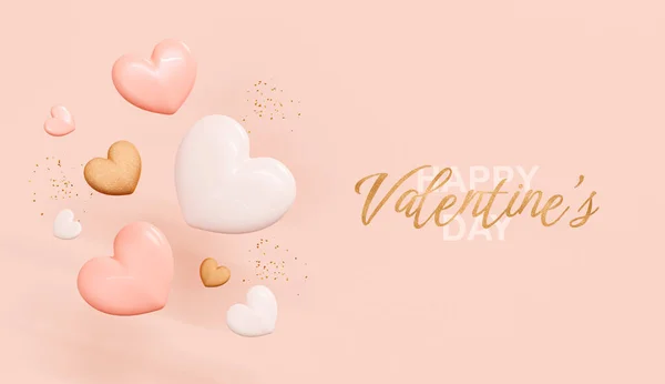 Днем Святого Валентина Откровенно Розовые Золотые Сердца Праздничные Открытки Открытки — стоковое фото