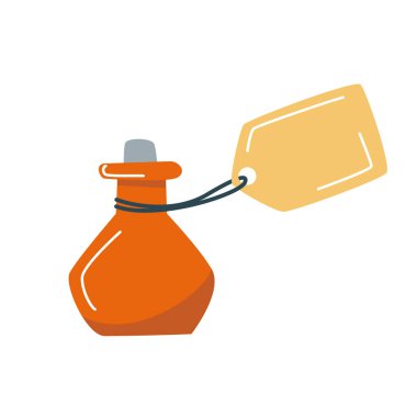 Üzerinde bir not olan bir şişe iksir. İlaç konsepti. İlaç ikonu. Cadılar Bayramı konsepti Vektör illüstrasyonu beyaz arkaplanda izole edildi.