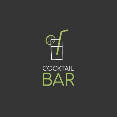 Alkol logosu. Bir bar, dükkan, restoran logosu. Siyah arka planda üzerinde 