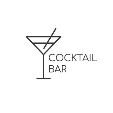 Alkolik bar, dükkan, restoran için minimalist logo. Beyaz arka planda pipetli martini bardağı. Üzerinde 