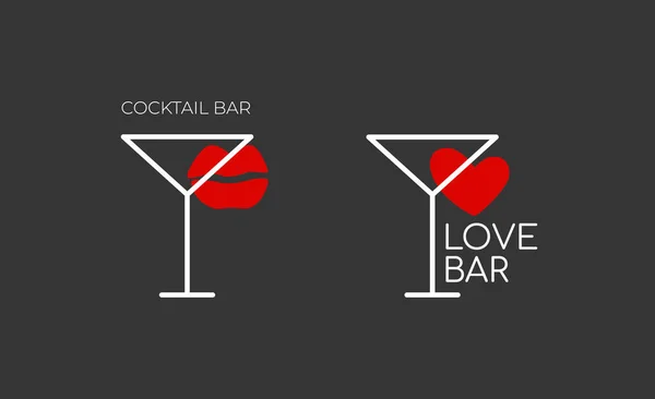 Minimalistisk Uppsättning Logotyper För Alkoholbar Butik Restaurang Martini Glas Vit — Stock vektor