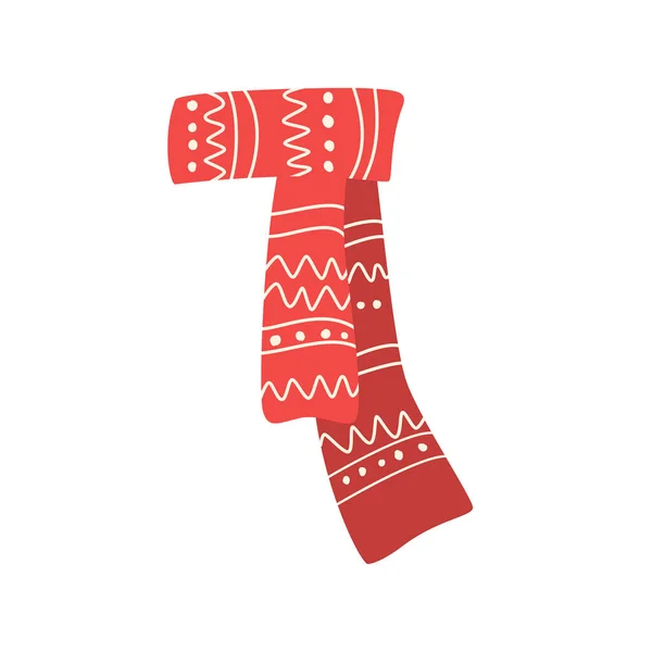冬のパターンを持つ赤いスカーフ クリスマスステッカー 手描きの冬の要素 カード ポスター ステッカーパック ウェブ スクラップブッキング パターンのためのクリスマスのイラスト 白地に孤立ベクトル — ストックベクタ