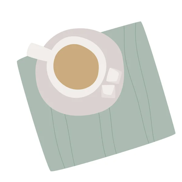 Κορυφαία Κούπα Καφέ Ένα Φλιτζάνι Πιατάκι Και Δύο Κομμάτια Ζάχαρη — Διανυσματικό Αρχείο