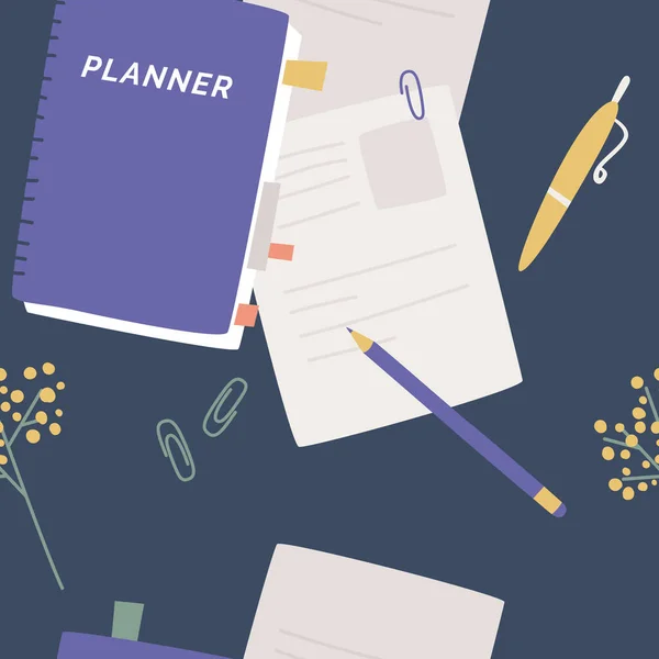 Naadloos Patroon Met Kleurrijke Notitieblok Dagboeken Planner Time Management Concept — Stockvector