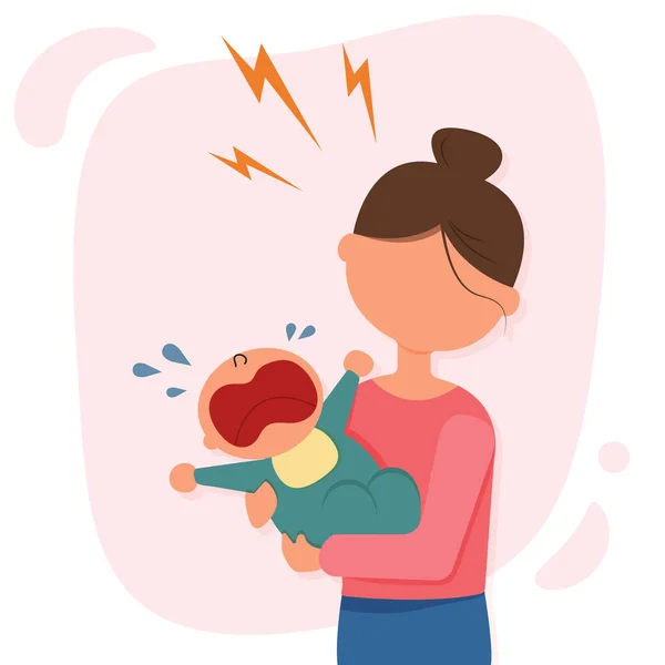 Mamá Con Bebé Llorando Estilo Plano — Archivo Imágenes Vectoriales