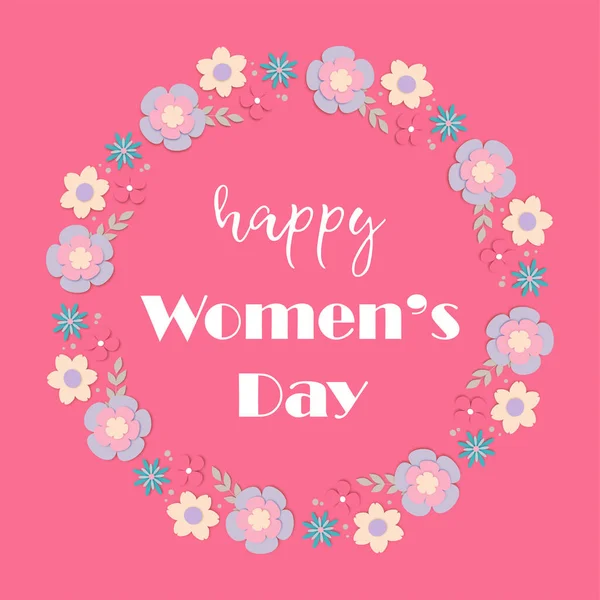 Greeting Card Banner Frame Flowers Happy Women Day Greetings Pink — Stock Vector