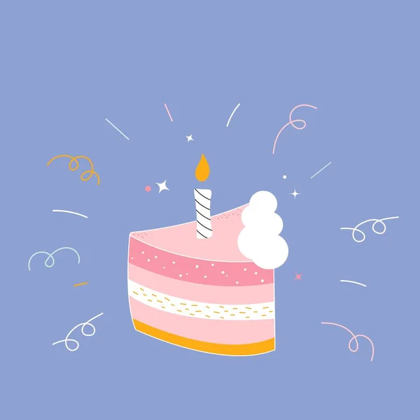 Illustration Carte Voeux Joyeux Anniversaire Gâteau Avec Bougie Rose Bleu — Image vectorielle