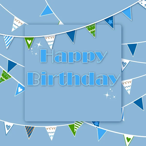 Birthday Greeting Card Flyer Garland Blue Boy — Stock Vector