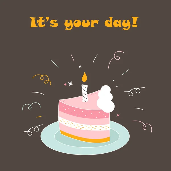 Ілюстрація Вітальна Листівка Днем Народження Торт Свічкою — стоковий вектор