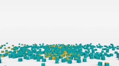 Kazakistan bayrağı yavaş çekimde üç boyutlu küplerden oluşturuldu