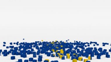 Kosova bayrağı yavaş çekimde 3D küplerden yaratıldı