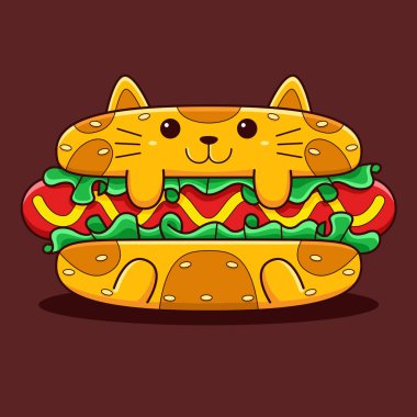 Kedi sosislisi düz tasarım tarzında.