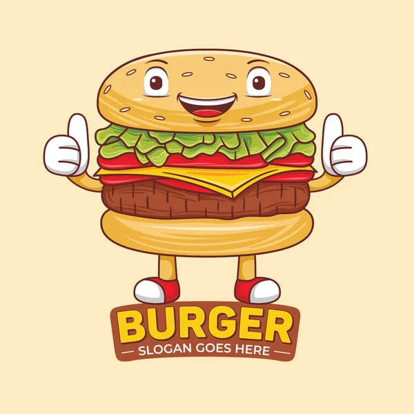 Maskot Burger Dalam Gaya Desain Datar - Stok Vektor