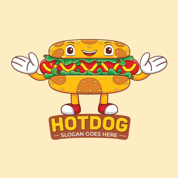 Hot Dog Maskot Dalam Gaya Desain Datar - Stok Vektor