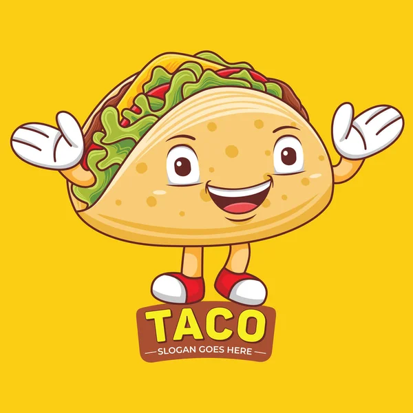 Taco Maskot Dalam Gaya Desain Datar - Stok Vektor