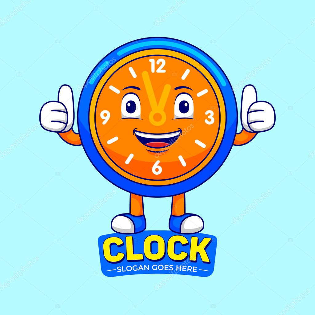 Clock mascot in flat design style